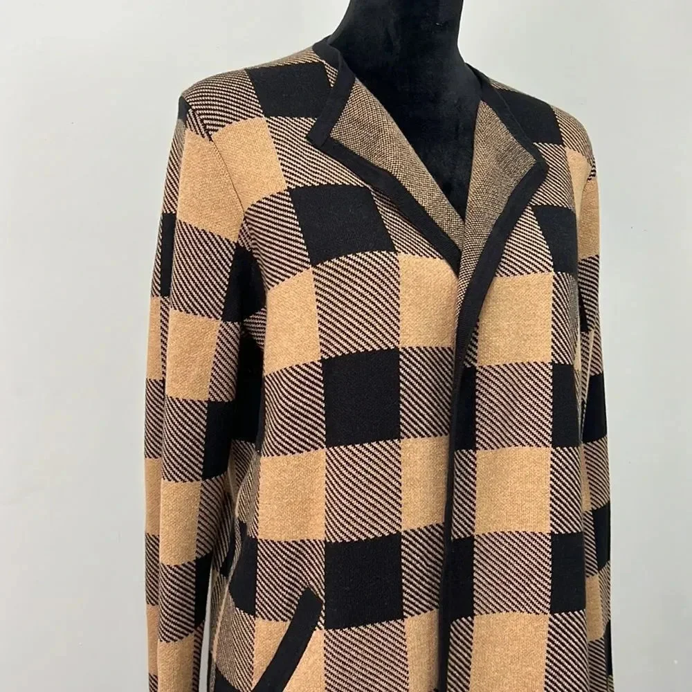 NWT J.Crew Vanessa sweater-jacket in black and brown buffalo check size Medium